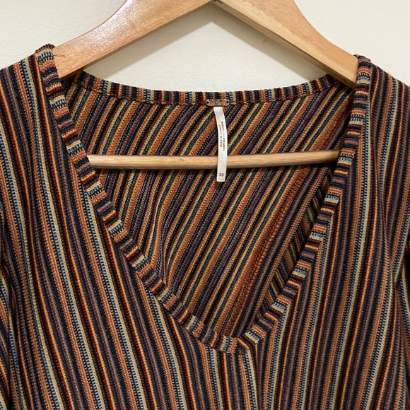 Free People Multicolor Striped V-Neck Blouse, Size XS - Picture 6 of 10